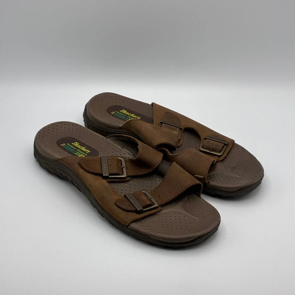 Skechers Reggae Jammin Sandals Mens 9 Brown Good Leather Outdoor Buckle 46795